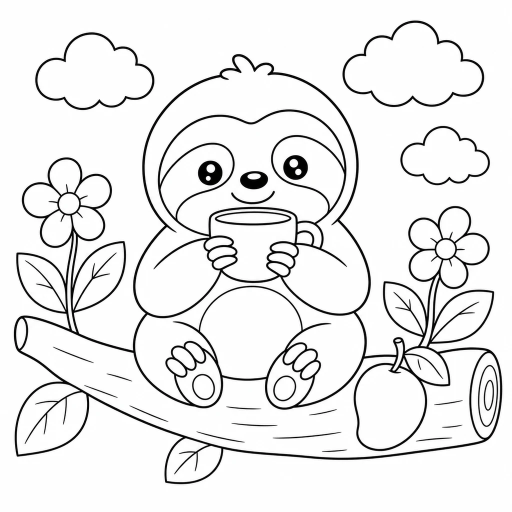Coloriage : Paresseux qui boit du chocolat chaud