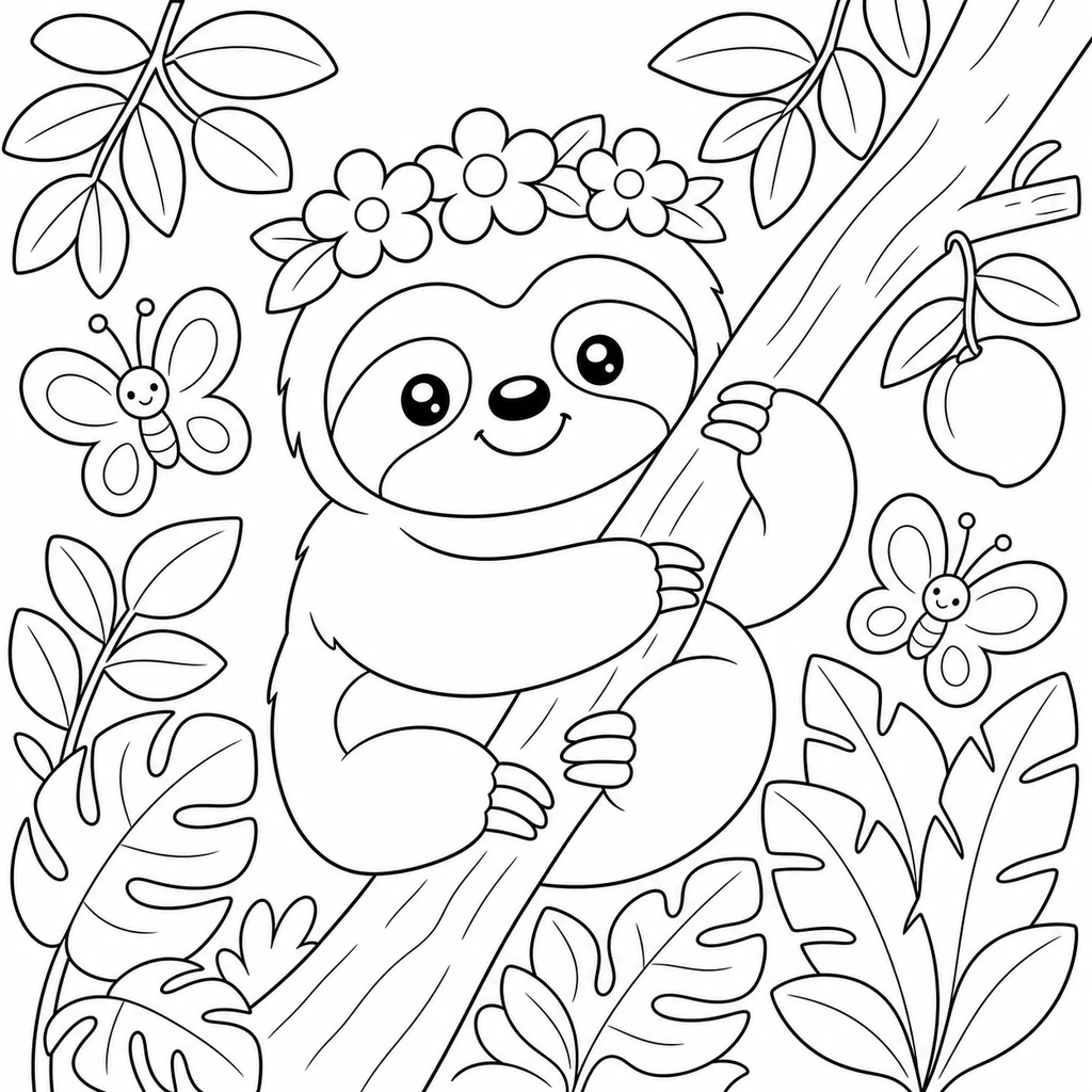 Coloriage : Paresseux perché dans un arbre