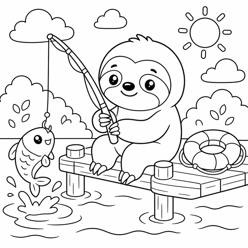 Coloriage : Paresseux qui arrose des plantes