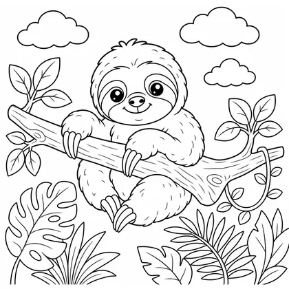 Sloth on a high branch coloring page