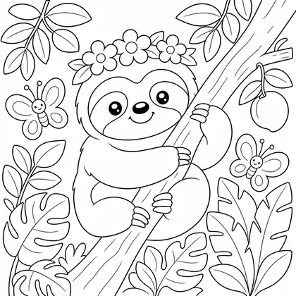 Sloth climbing a tree coloring page