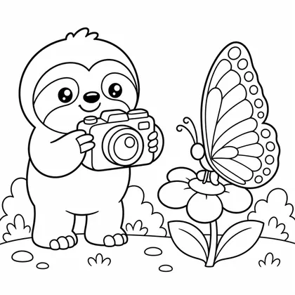 Dibujo de perezoso con cámara para colorear