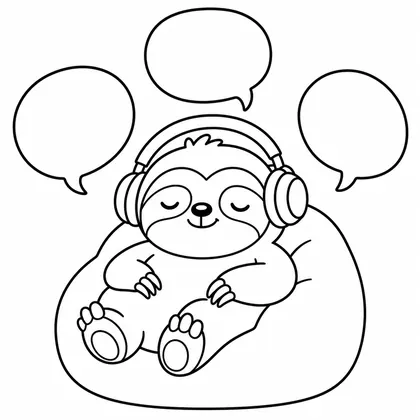 Dibujo de perezoso con auriculares para colorear