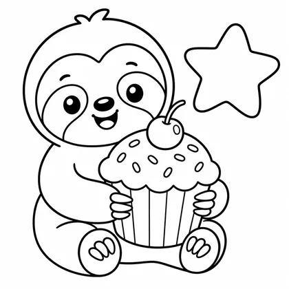 Dibujo de perezoso con cupcake para colorear