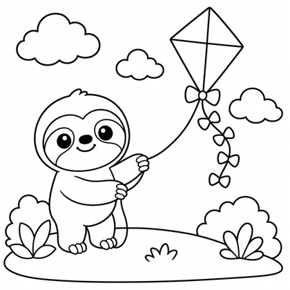 Dibujo de perezoso con cometa para colorear