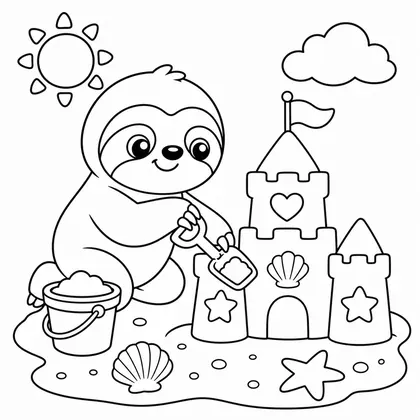 Dibujo de perezoso con castillo de arena para colorear