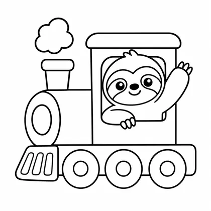 Dibujo de perezoso en tren de juguete para colorear