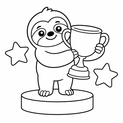 Dibujo de perezoso con trofeo para colorear
