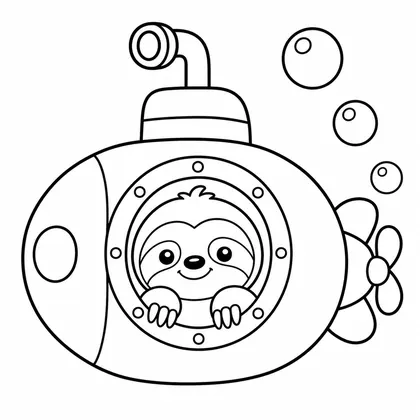 Dibujo de perezoso en submarino para colorear