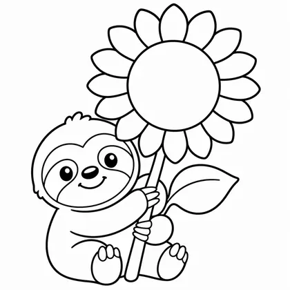 Dibujo de perezoso con girasol para colorear