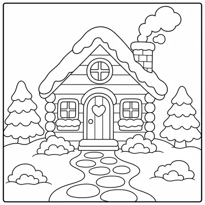 Dibujo de casita nevada para colorear