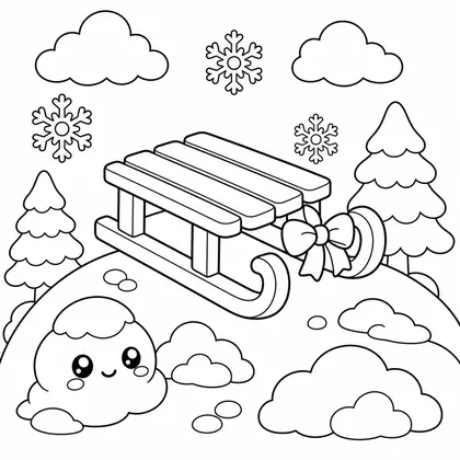Dibujo de trineo en colina nevada para colorear