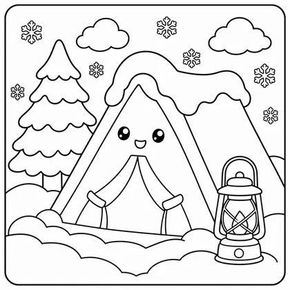 Dibujo de camping en la nieve para colorear