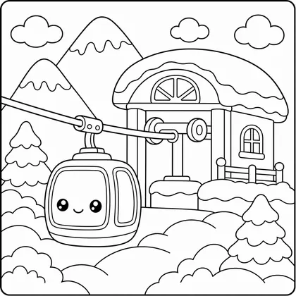 Dibujo de estación de teleferico nevada para colorear