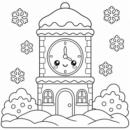 Dibujo de torre del reloj nevada para colorear