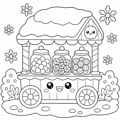 Dibujo de carrito de caramelos nevado para colorear