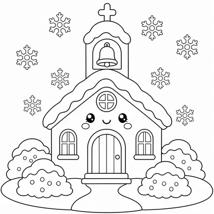 Dibujo de capilla nevada para colorear
