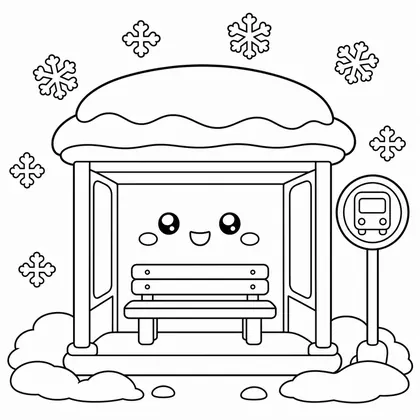 Dibujo de parada de bus nevada para colorear