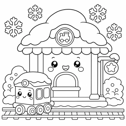 Dibujo de estación de tren nevada para colorear