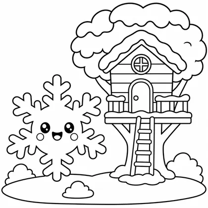 Dibujo de copo en casa árbol para colorear