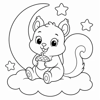 Squirrel with a wheelbarrow of nuts coloring page