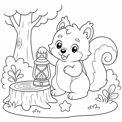 Squirrel with a butterfly coloring page