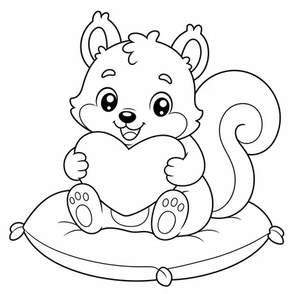 Squirrel with a pinwheel and flower coloring page