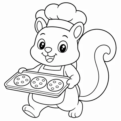 Dibujo de ardilla haciendo galletas para colorear