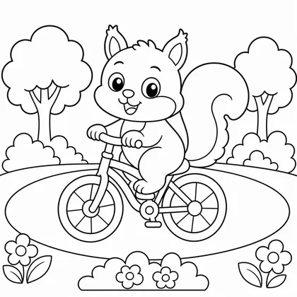 Dibujo de ardilla en bicicleta para colorear
