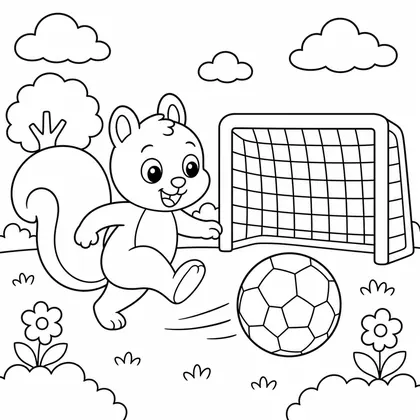 Dibujo de ardilla jugando al fútbol para colorear