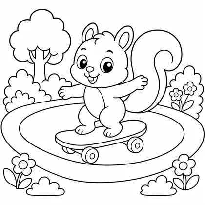 Dibujo de ardilla en monopatín para colorear