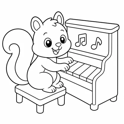 Dibujo de ardilla con piano para colorear