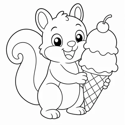 Dibujo de ardilla con helado para colorear