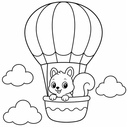 Dibujo de ardilla con globo aerostatico para colorear