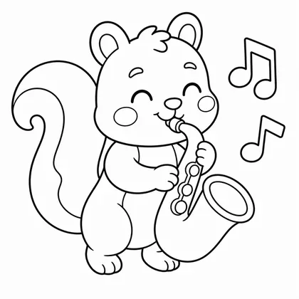Dibujo de ardilla con saxo para colorear