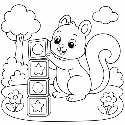 Dibujo de ardilla con bloques para colorear