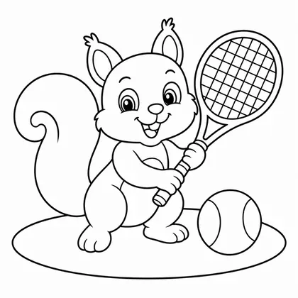 Dibujo de ardilla jugando al tenis para colorear