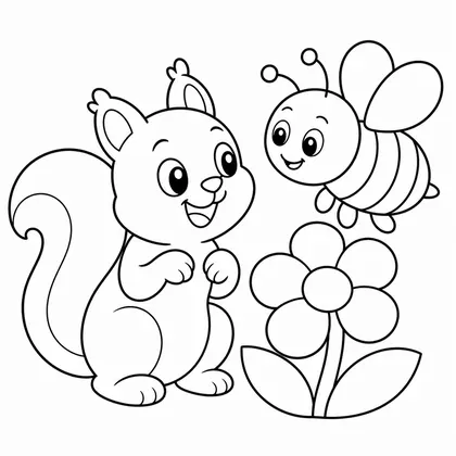 Dibujo de ardilla con abeja para colorear