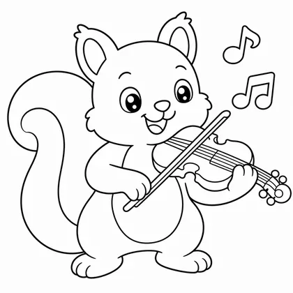 Dibujo de ardilla con violin para colorear