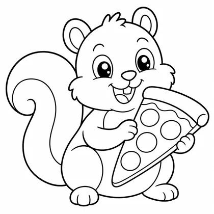Dibujo de ardilla con pizza para colorear