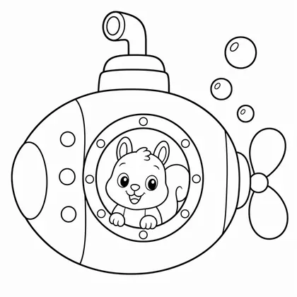 Dibujo de ardilla en submarino para colorear