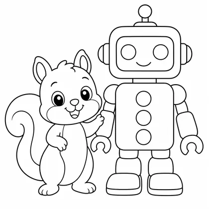 Dibujo de ardilla con robot para colorear