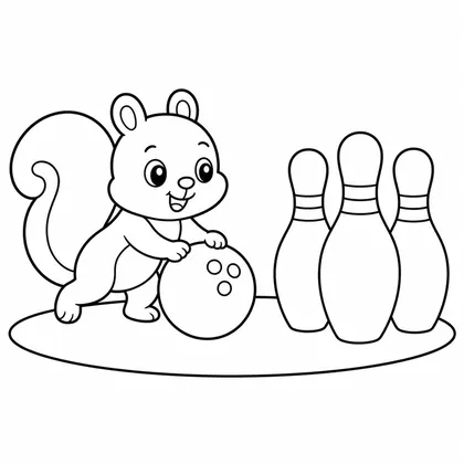 Dibujo de ardilla jugando a los bolos para colorear