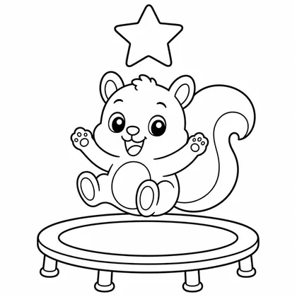 Dibujo de ardilla en cama elastica para colorear