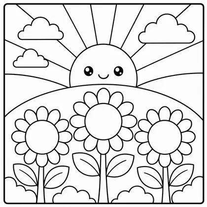 Dibujo de amanecer con girasoles para colorear