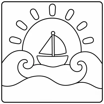 Dibujo de amanecer con velero para colorear