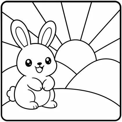 Dibujo de amanecer con conejo para colorear