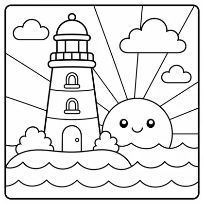 Dibujo de amanecer con faro para colorear