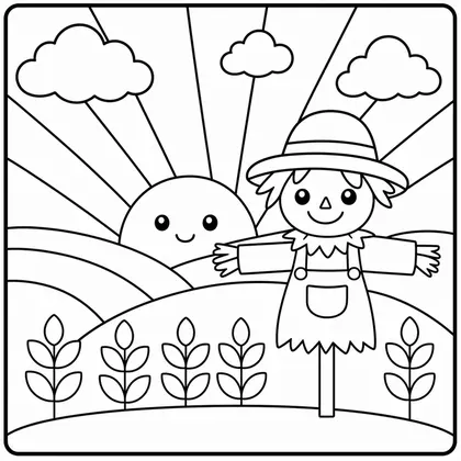 Dibujo de amanecer con espantapajaros para colorear