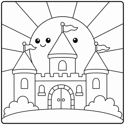 Dibujo de amanecer con castillo para colorear